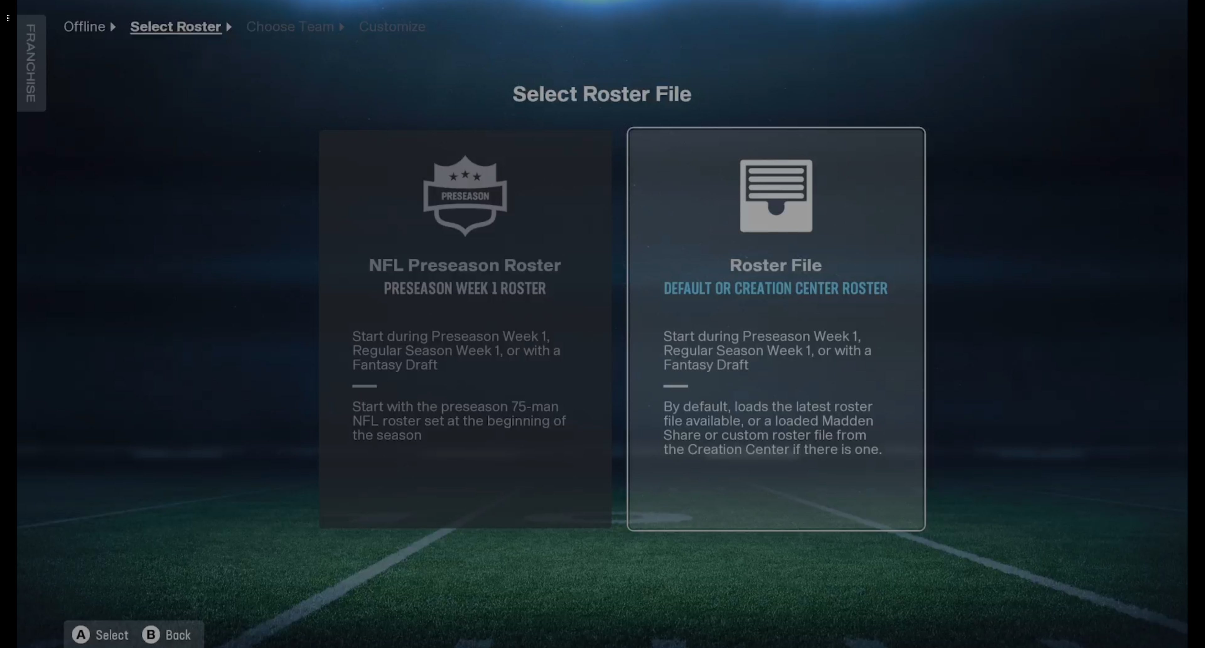 Roster selection screen in Madden NFL 26