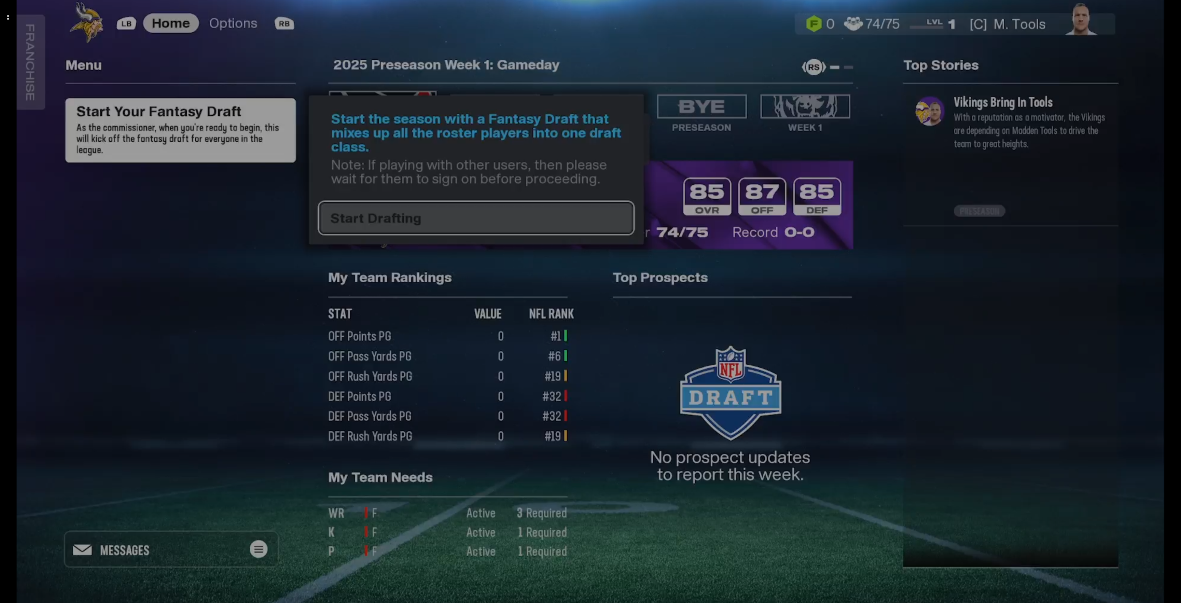 Start the fantasy draft option in Madden NFL 26