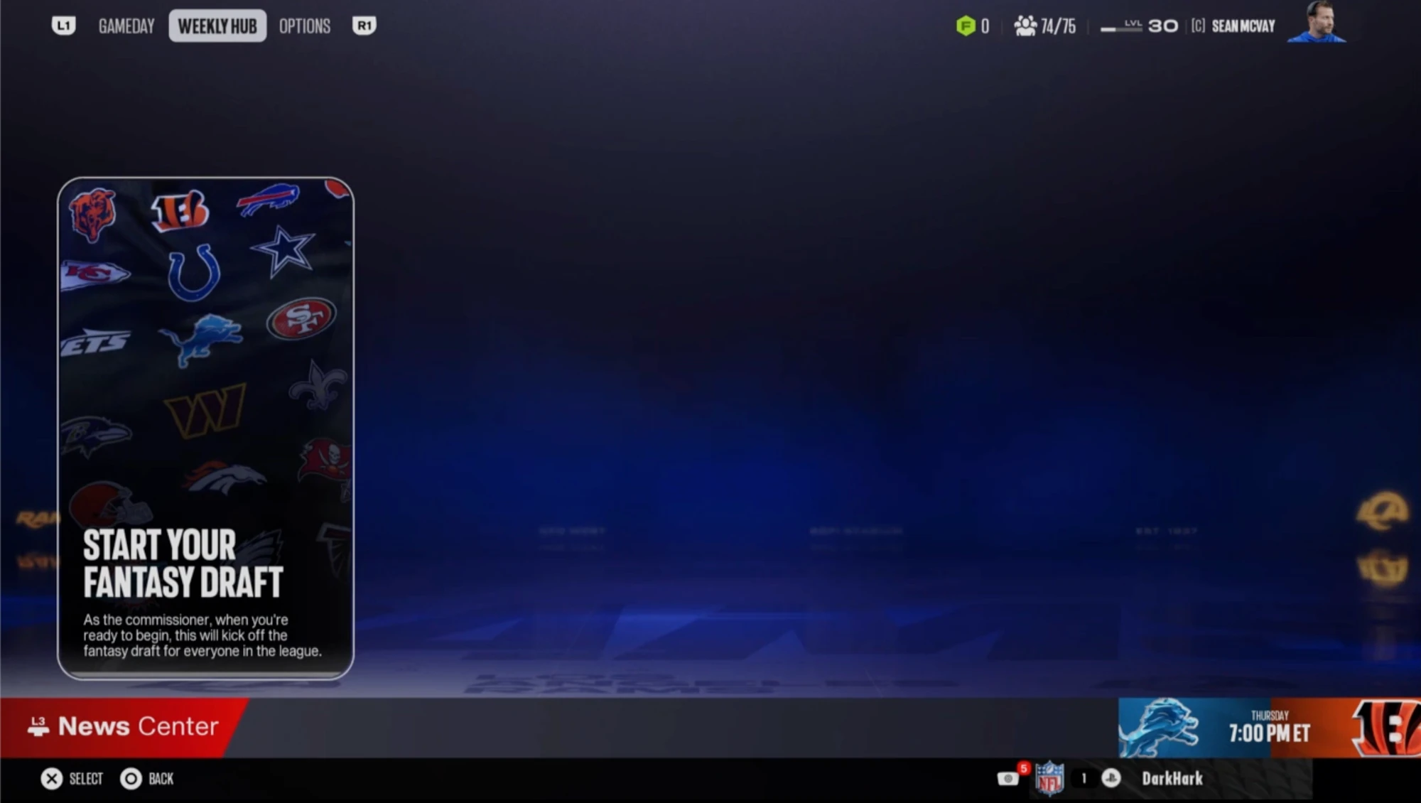 Start Your Fantasy Draft card in the Madden 27 Weekly Hub